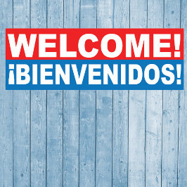 Póster Bem-vindo Bienvenidos Banner em Inglês Espanhol