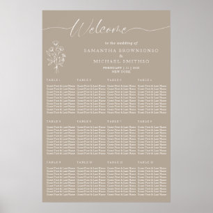 Poster Bem-vindo Casamento Floral Botânico Bege Marrom