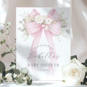 Poster Bem-vindo Chuveiro de Bebê Menina Arco Floral Rosa