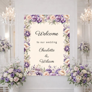 Poster Bem-vindo creme champanhe lavanda no casamento