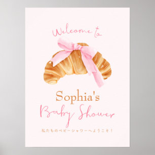 Poster Bem-vindo Croissant para Chá de Bebê com Bun no Fo