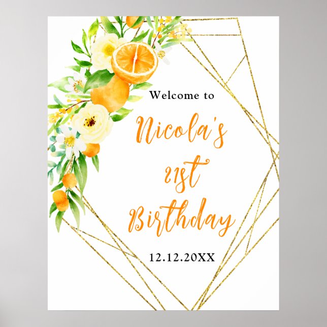 Poster Bem-vindo de Aniversário Laranjas Citrinos (Frente)