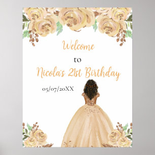 Poster Bem-vindo de Aniversário Princesa Peach Floral com