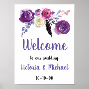 Poster bem-vindo de Boho da aguarela floral roxa