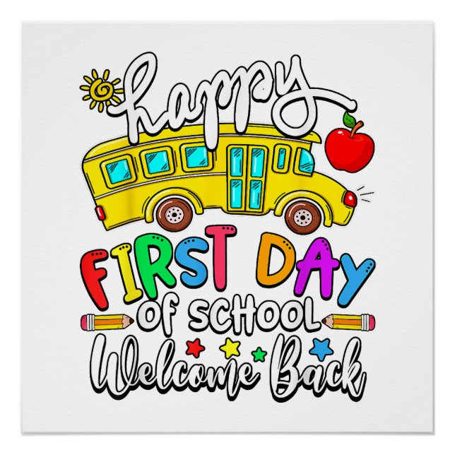 Póster Bem-vindo de Volta à Escola Feliz Primeiro Dia Pro (Frente)