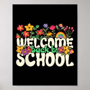 Poster Bem-vindo de Volta à Escola Flores Coloridas Profe