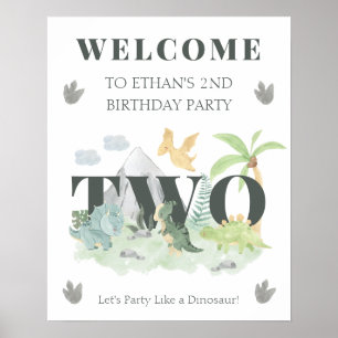 Poster Bem-vindo Dinossauro 2º Aniversário Menino Fofo Ju