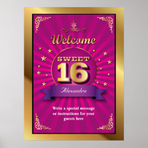 Poster bem-vindo do doce 16 grandes do rosa da
