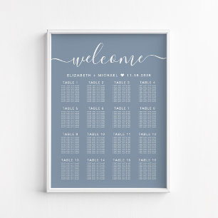 Poster Bem-vindo Dusty Blue 16 Tabela Carta de Assentos d