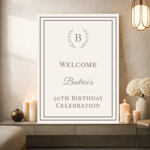 Poster Bem-vindo elegante com monograma marfim taupe de a