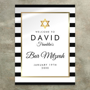 Poster Bem-vindo Faixa Preta e Branca Bar Mitzvah Dourado