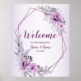 Poster Bem-vindo Festa de Casamento Rosa Floral Violeta R