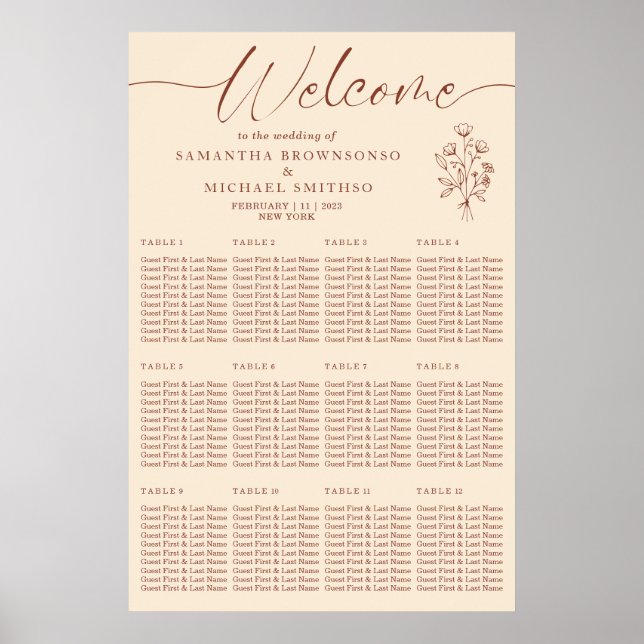 Poster Bem-vindo Floral Botânico de Terracota de Marfim C (Frente)