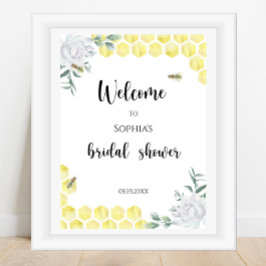 Poster Bem-vindo - Floral de abelha - Chá de noiva