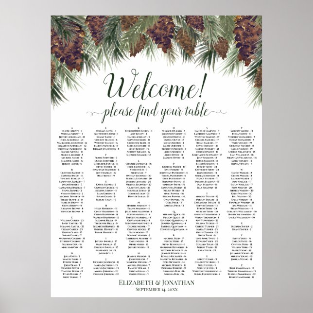 Poster Bem-vindo Gráfico de Assentos de Casamento com Pin (Frente)