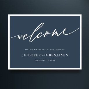 Poster bem-vindo Marinho Azul Caligrafia Simples Casame