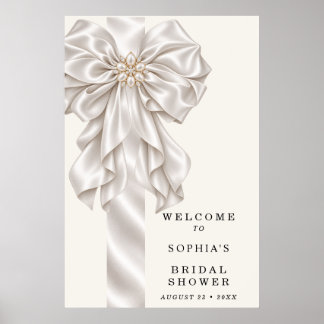 Poster Bem-vindo Pearl Satin Bow Elegante Chuveiro de Noi