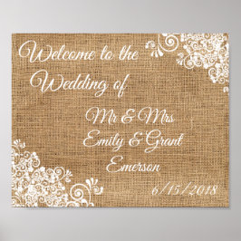 Póster Bem-vindo Personalizado ao Casamento de Linho Rúst