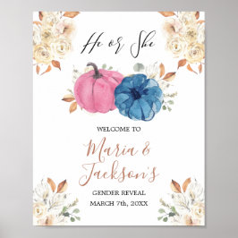 Poster Bem-vindo Revelação do Sexo da Abóbora Rosa e Azul