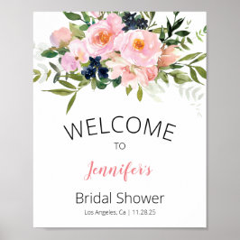 Poster Bem-vindo Rosa Corado e Azul Floral