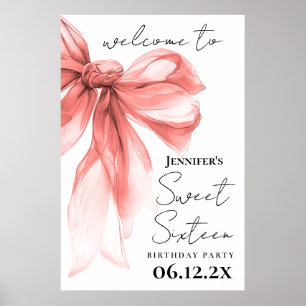 Poster Bem-vindo Rose Gold Arco Coquette Script Sweet 16 