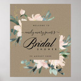 POSTER BEM-VINDO RUSTIC BLUSH FLORAL KRAFT CHÁ DE PANELA