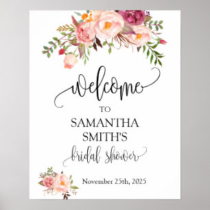 Poster Bem-vindo Sinal de Chuva de Presentes Floral Rosa 