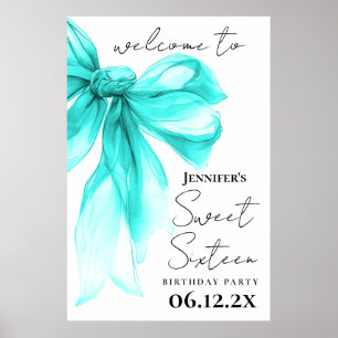 Poster Bem-vindo Turquesa Laço Coquette Script Sweet 16