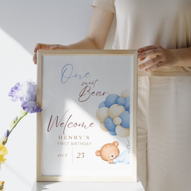 Poster Bem-vindos animais Bear Pastel primeiro aniversari (Criador carregado)