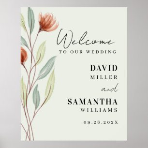 Poster Bem-vindos ao nosso casamento Flores de Aquarela