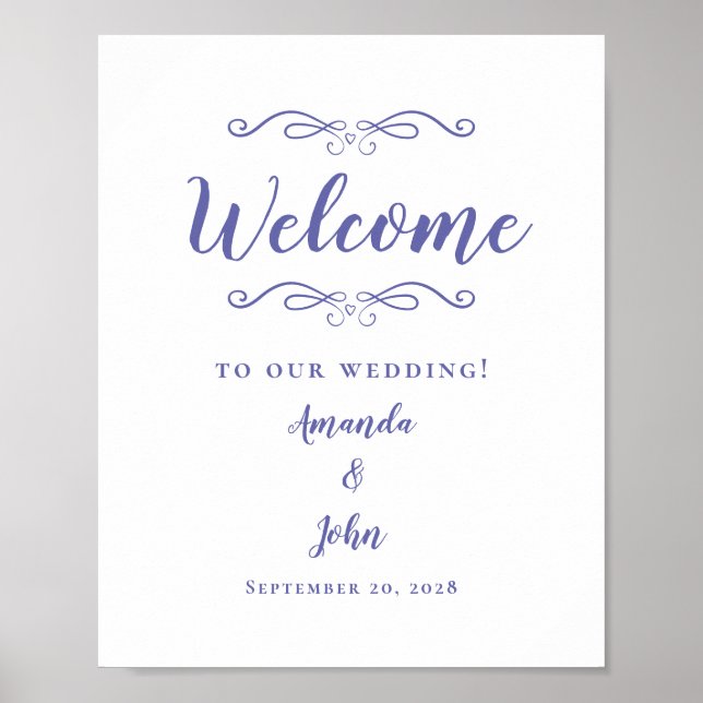 Poster Bem-vindos Casamentos Caligrafia Elegante Periwink (Frente)
