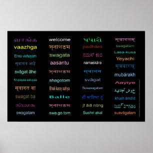 Poster BEM-VINDOS em Idiomas da ÍNDIA- 5 Tamanhos, PRETO