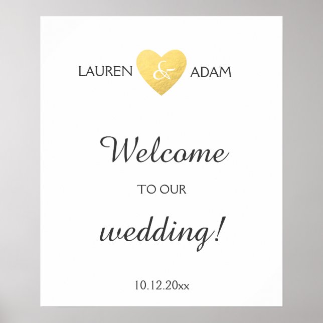 Póster Bem-vindos, sinal de casamento, coração dourado fa (Frente)