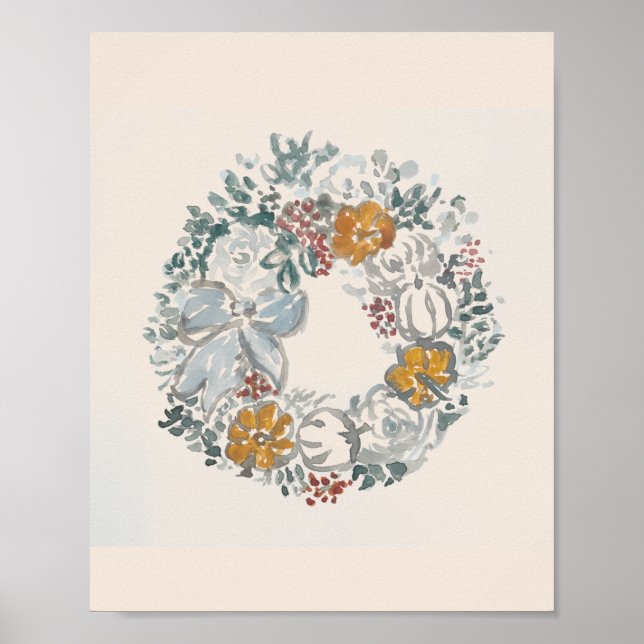 Poster Bem-vindos Wreath Autumn Pumpkin Blue Painting (Frente)