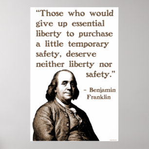 Póster Ben Franklin na liberdade e na segurança