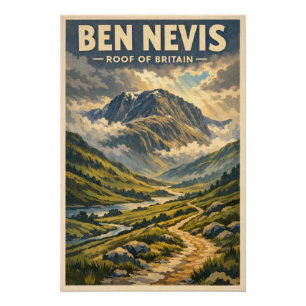 Póster Ben Nevis, Reino Unido, em um clássico estilo retr