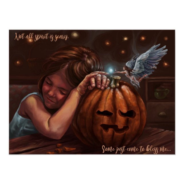 Póster Bênção angelical halloween arte fofa (Frente)
