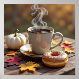 Poster Bênçãos de Outono, Café Quente e um Donut