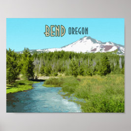 Poster Bend Oregon Mountain River Forest Vintage