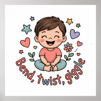 Poster Bend twist giggle cute yoga kid