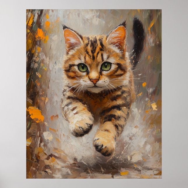 Poster Bengal Cat Leaping Through Autumn Whispers (Frente)
