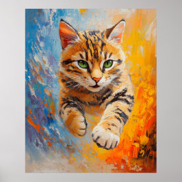 Poster Bengal Cat Leaping Through Fire and Ice