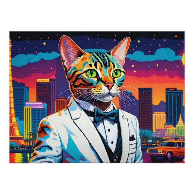PÓSTER BENGAL CAT-VEGAS NIGHT 5 (Frente)