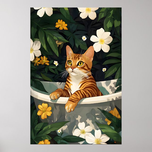 Poster Bengal In Bathtub Poster, Funny Cat Poster, Bengal (Frente)