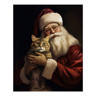 Póster Bengala Cat com Papai Noel Natal Festivo