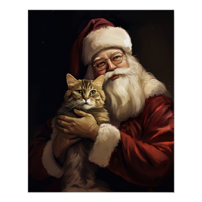 Póster Bengala Cat com Papai Noel Natal Festivo (Frente)