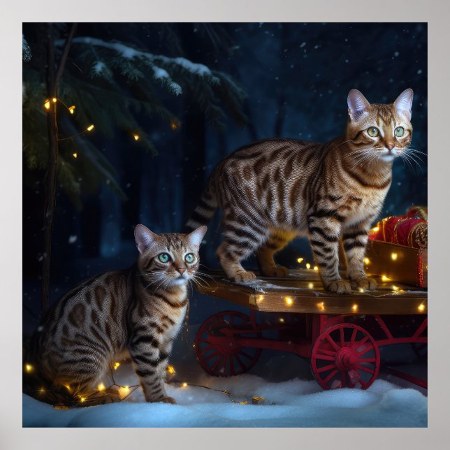 Poster Bengala Cat Snowy Sleigh Passear Decência de Natal (Frente)