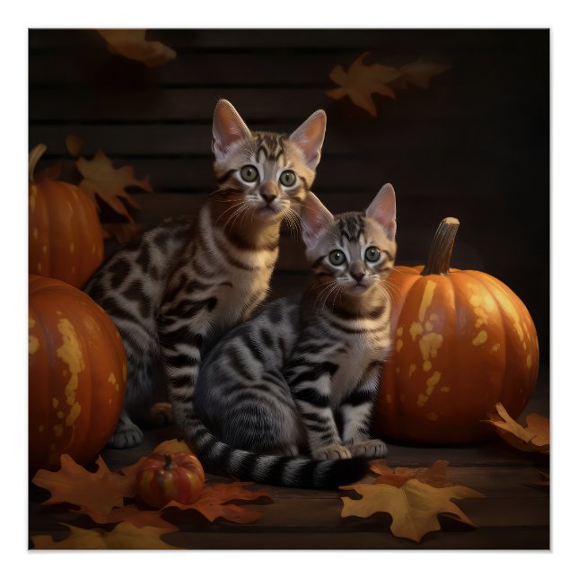 Póster Bengala Kitten Autumn Delight Pumpkin (Frente)