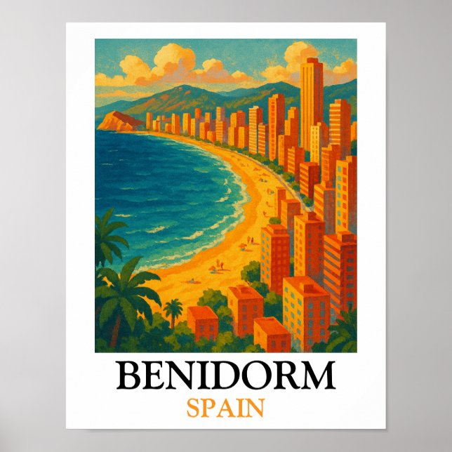 Poster Benidorm Vintage Espanha Férias de Verão (Frente)