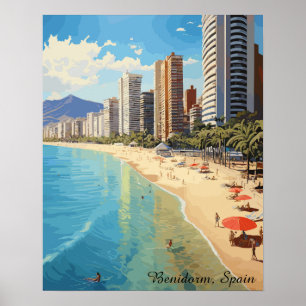 Poster Benidorm Vintage Espanha Viagem Mediterrâneo